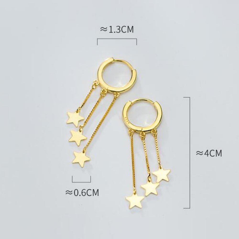 NEW Gold/Sterling Silver Star Tassel Hoop Earrings - Picture 4 of 5